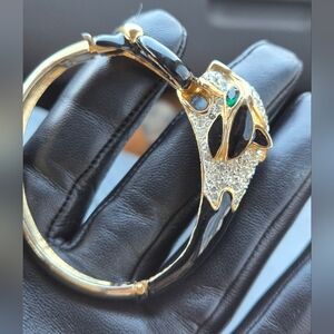 Vintage Black Enamel Panther Bracelet